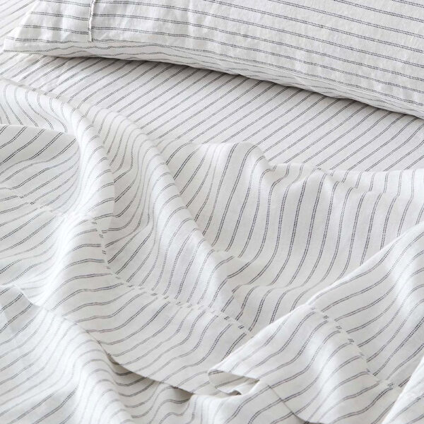 Antwerp Linen Flat Sheet - White & Charcoal